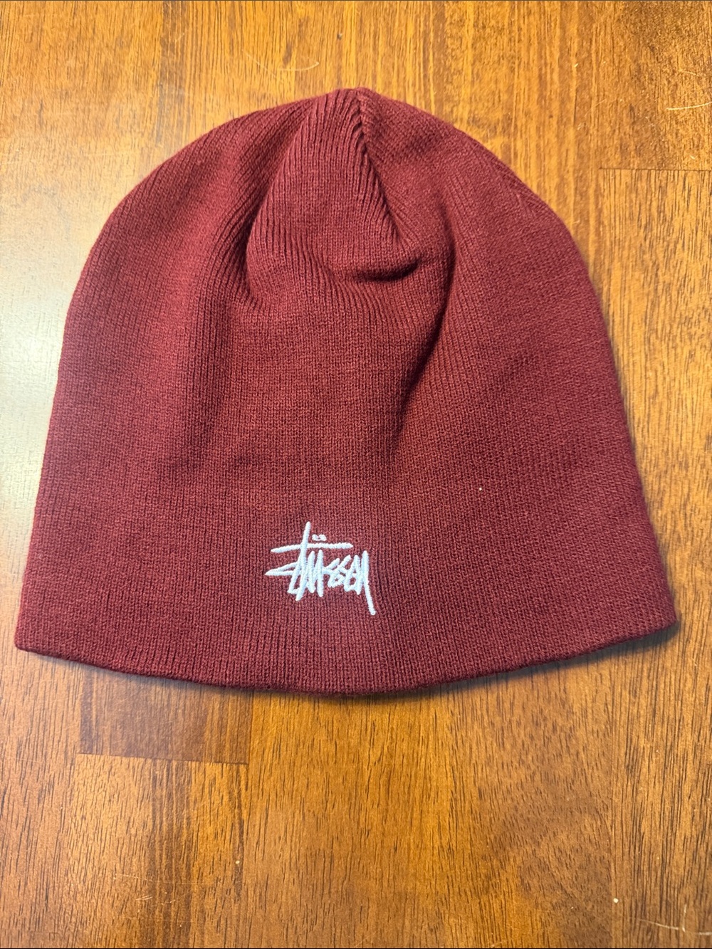 Stüssy Maroon Beanie with Stitched White Logo